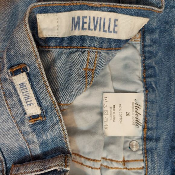 MELVILLE Womens Size 26 Distressed Jeans 30x25 Boyfriend Ankle Frayed Med Wash - Picture 6 of 12